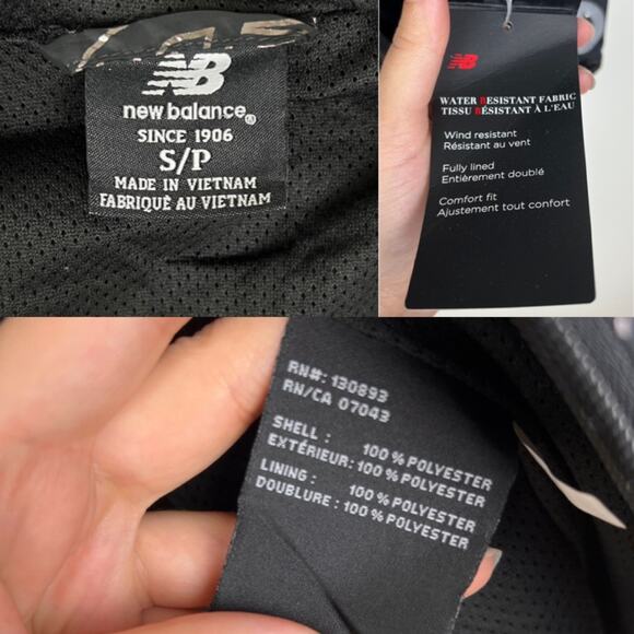 NEW New Balance Black Silver Foil Monogram Windbreaker Jacket S Reflective - Picture 2 of 7